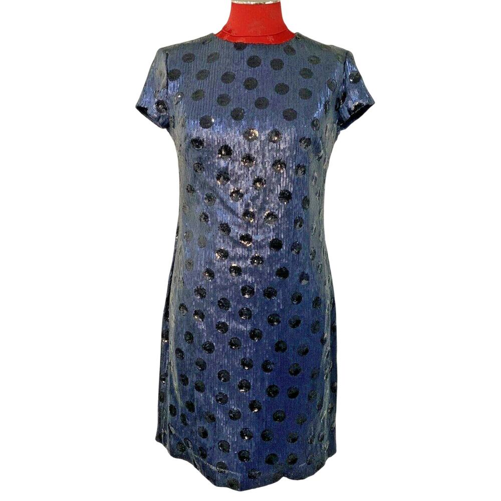 Lauren Ralph Lauren dress size 4 dark navy blue sequins polka dots sparkle glam